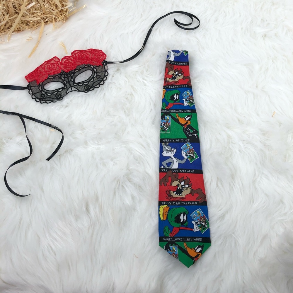 VTG Looney Tunes Stamp Collection Necktie 1997 w/Taz, Bugs, Daffy, & Marvin